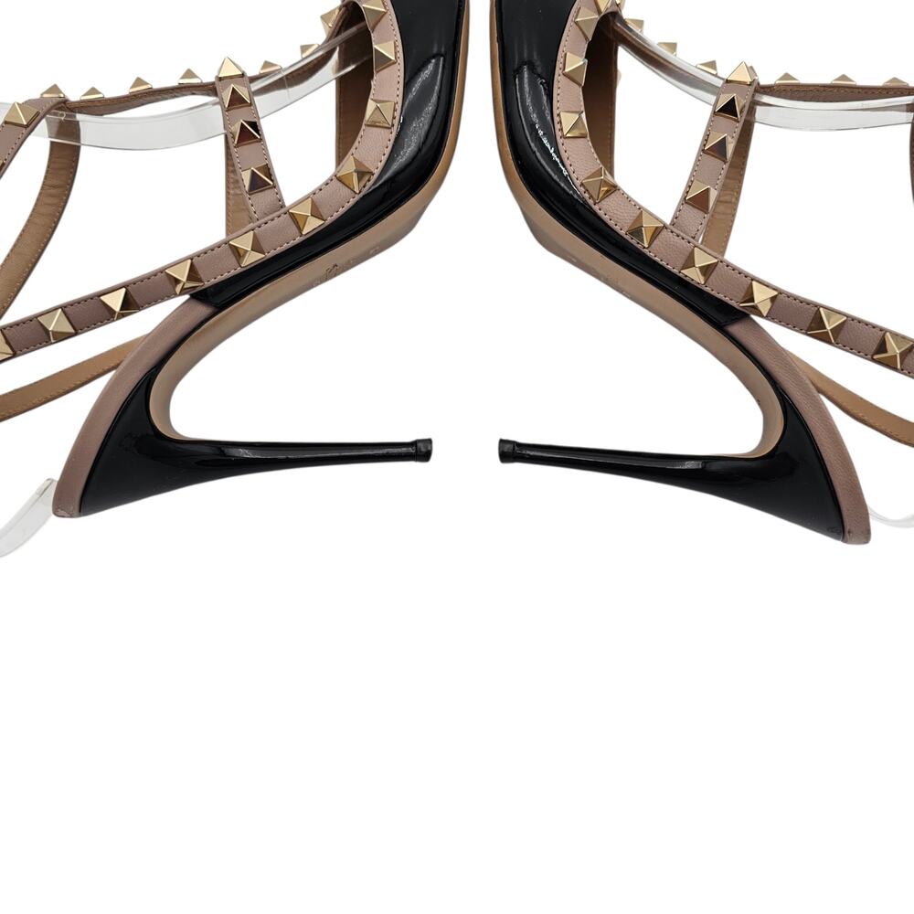 Valentino Garavani Rockstud Heel Pump Cage Black Patent Leather Tan Size 40 10 - Picture 11 of 16